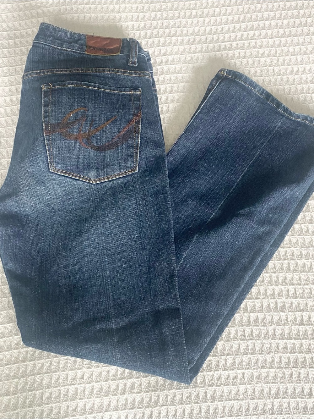Express Women's Dark Blue Mia Boot Cut Jeans with Back Pocket Accent 10R